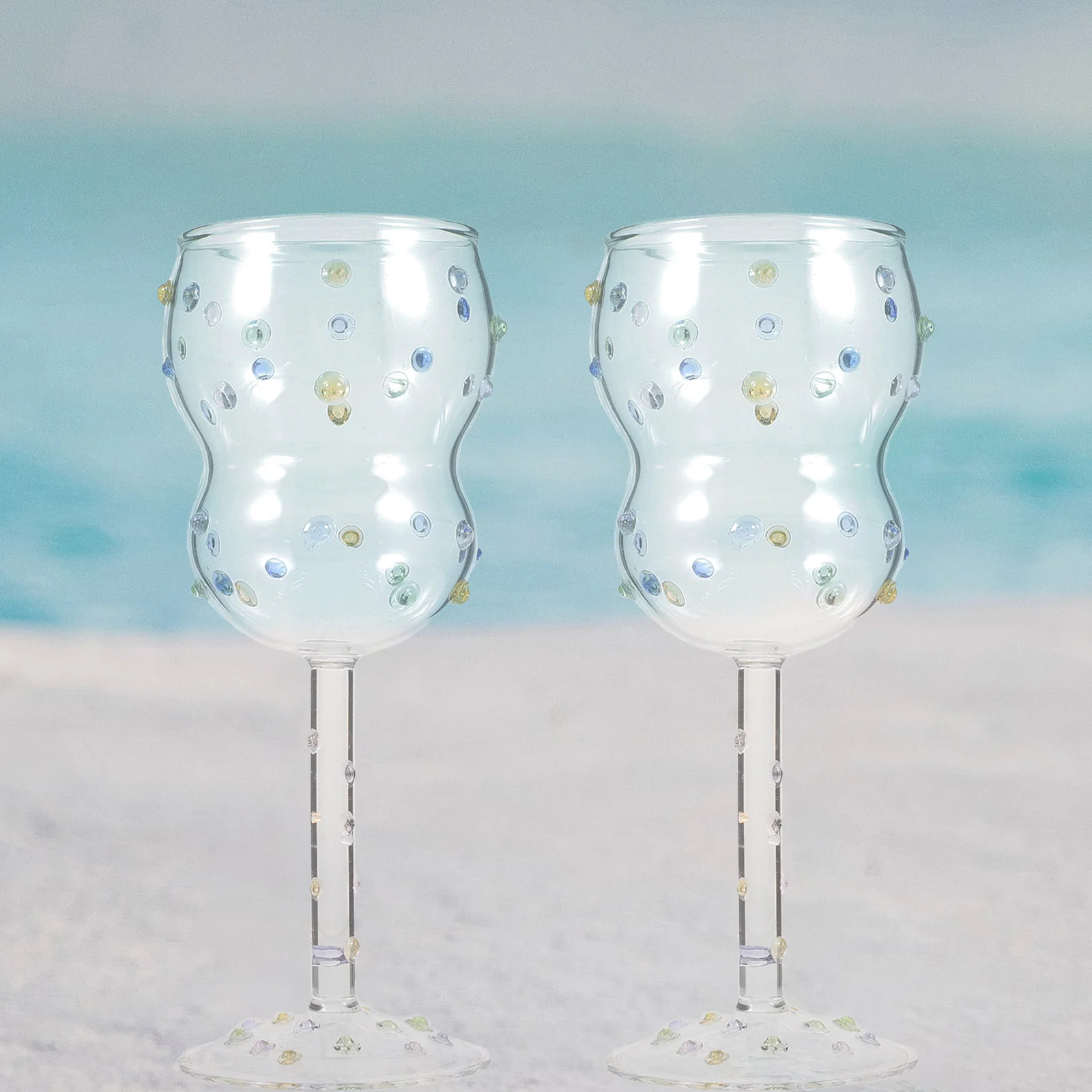 

Glass Goblet with Colorful Dot Pattern and Linen Texture Design Multi-Functional Red Wine Glasses for Party Bar Drinks