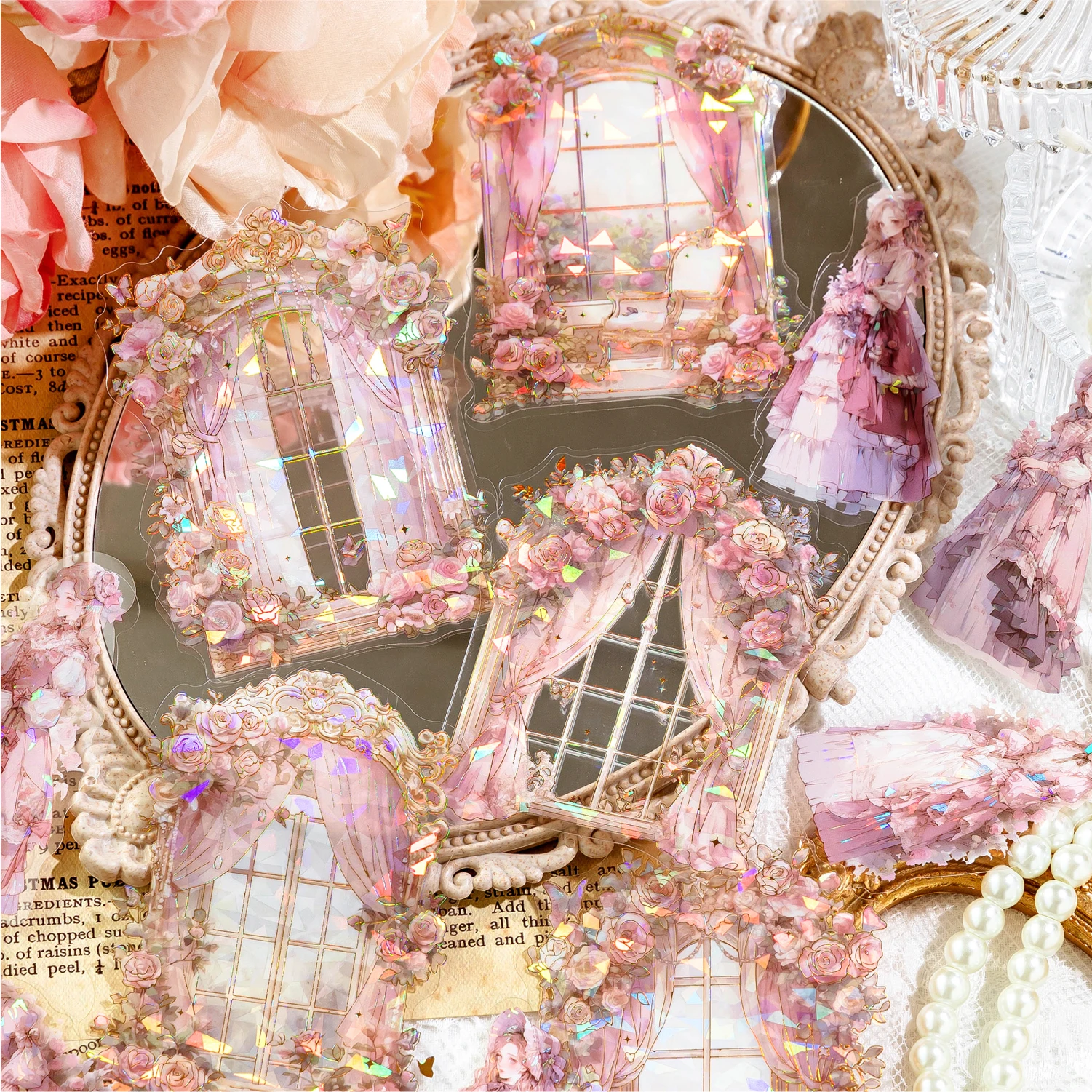 20pcs/pack Twinkle Girl's Window Stickers Laser Silver Collage Junk Journal DIY Srapbooking PET Aesthetics Decor Stickers