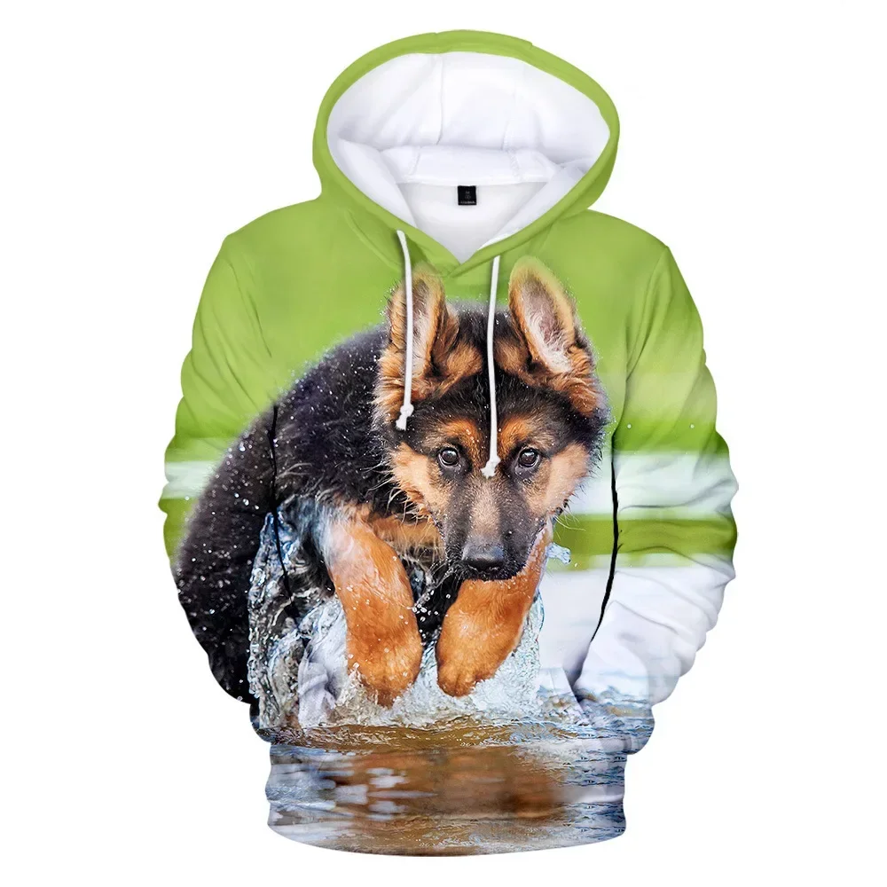 Men's and women's 3D animal print sweatshirts, plus size printed floral hat sweaters, street wear, German Shepherd dogs