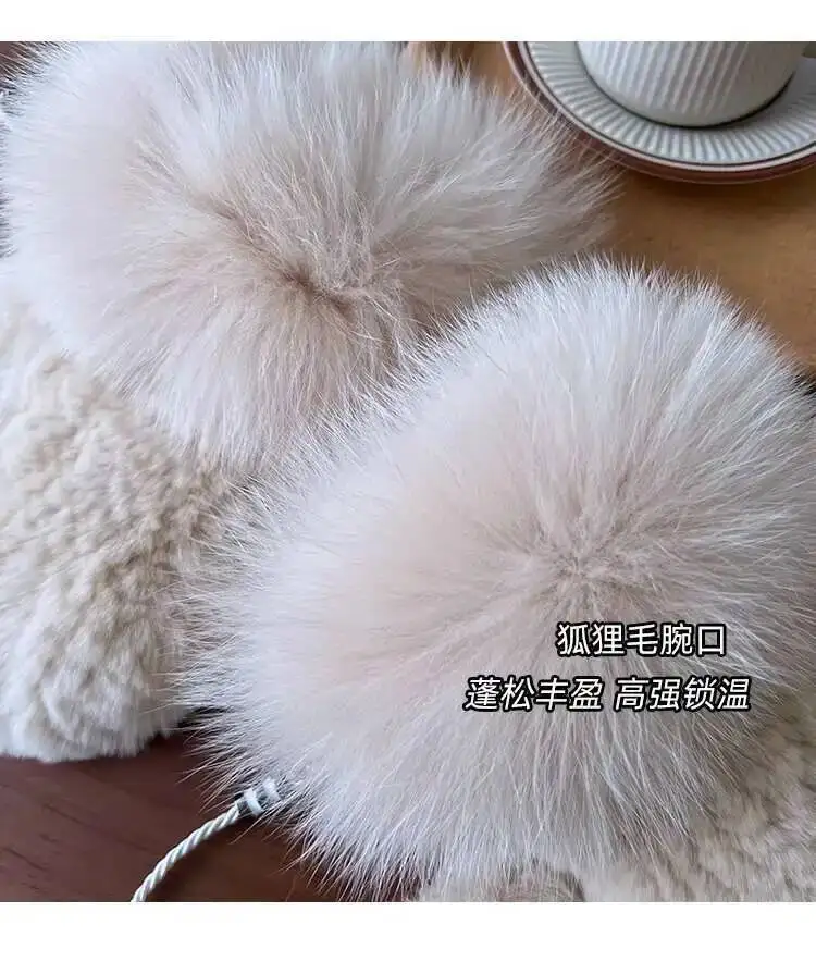 Real Rex Rabbit Fur Gloves For Women Winter Plush Thickened Warm Real Fur Gloves Handmade Knitted Fur Gloves Keep Warm Mittens