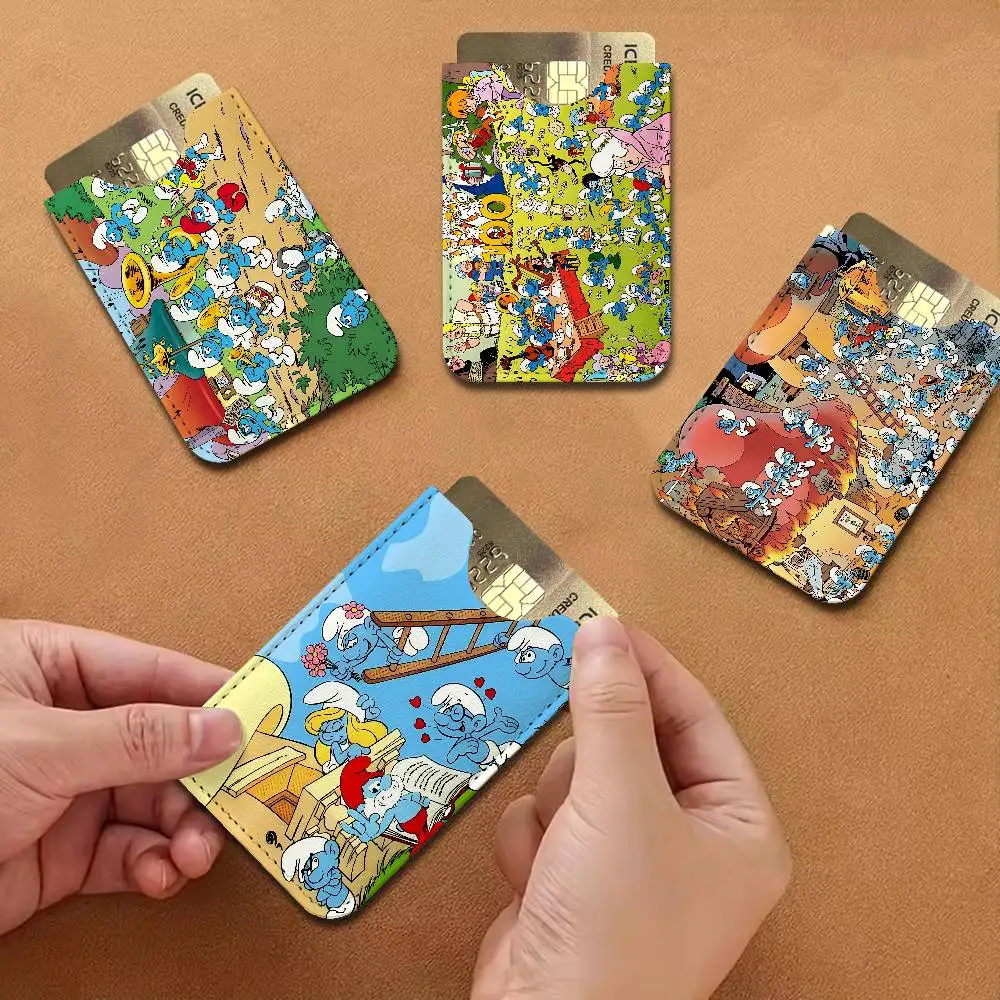 Cartoon Cute S-Smurfs Light and thin mini bag small and portable bus card protective leather case for men and women