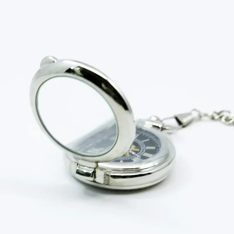 Montre de poche en argent unisexe, collier à breloques vintage, pendentif avec horloge mécanique, montres porte-clés à remontage manuel, mode décontractée