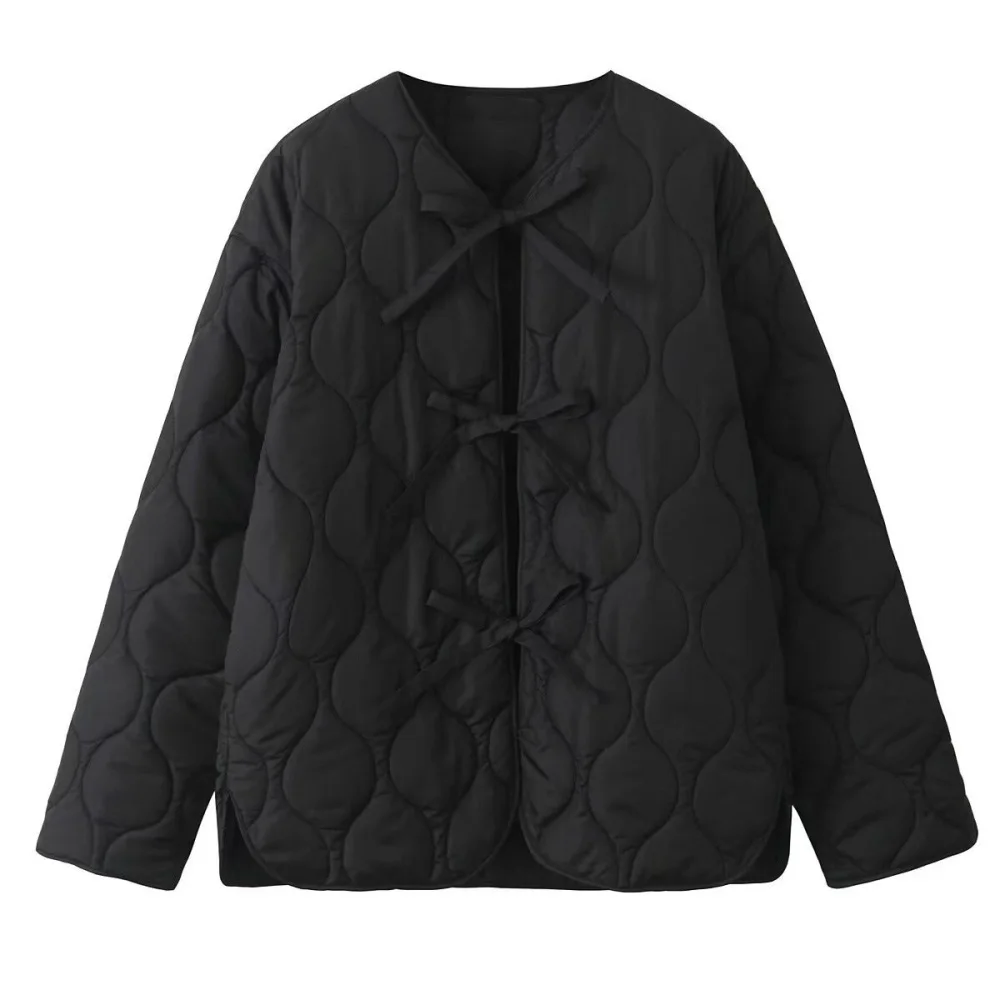 2024 Autumn New Fashion Women's Wear Bow Decoration Quilted Cotton Jacket Warm and Casual Short Coat