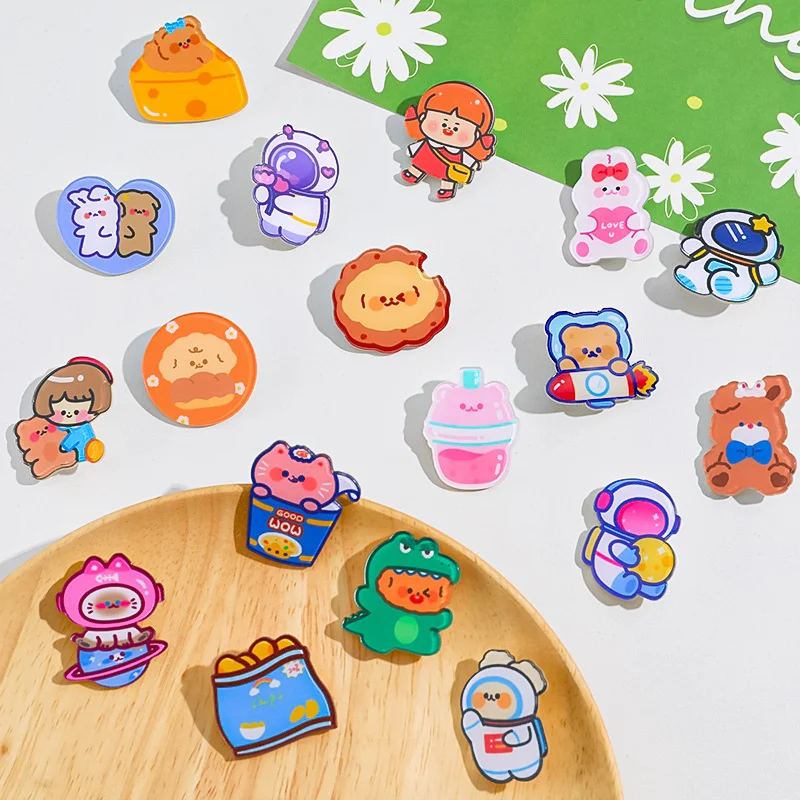 Cartoon Acrylic brooch cute girl heart bag decoration accessories student children jewelry badge clip