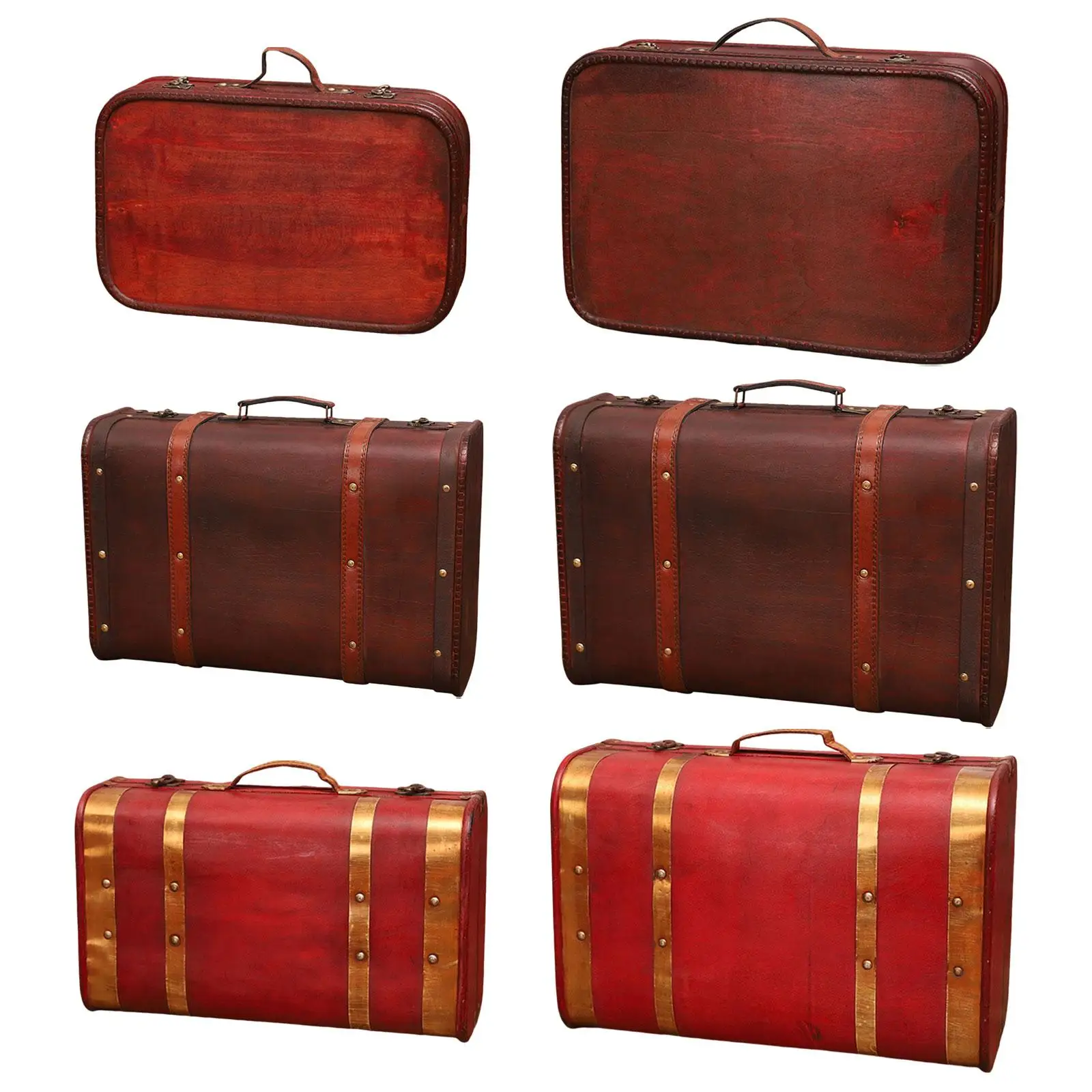 Vintage Style Keepsake Suitcase Luggage Case Photo Props with PU Leather Handle Jewelry Storage Box for Wedding Bedroom Parties