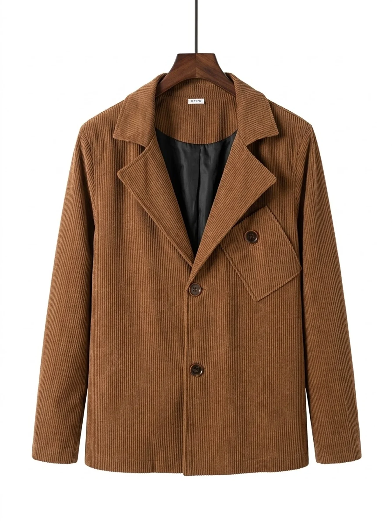 Spring Autumn Men Retro Fine Wale Corduroy Casual Blazer, Loose Fit Lined Suit Jacket with Wooden Buttons & Diagonal Pockets, Ve