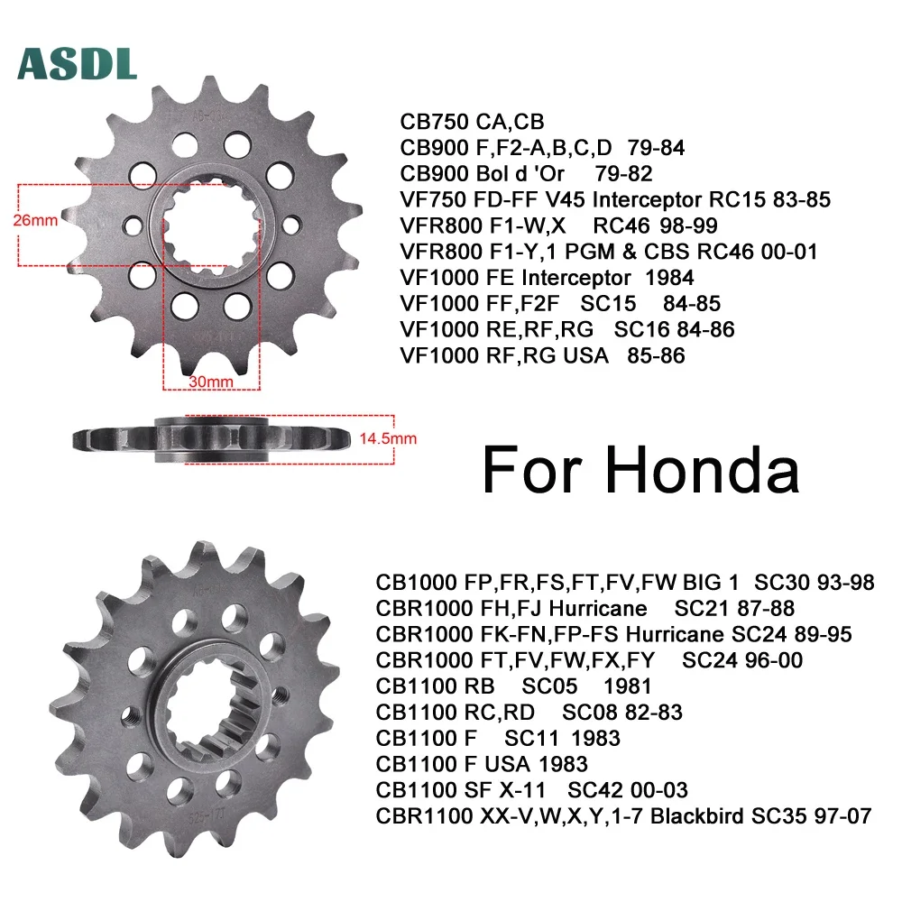 

525 17T Motorcycle 20CrMnTi Front Sprocket For Honda CB750 CB900 VF750 VFR800 VF1000 CB1000 CBR1000 CBR 1000 CB1100 CBR1100