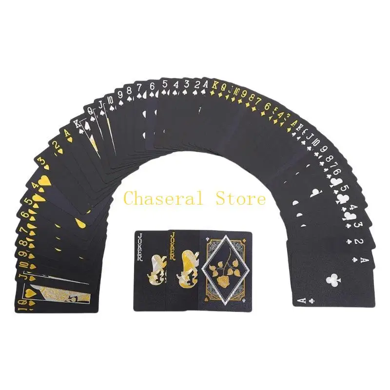 E7CE Waterproof PVC Playing Cards with Gold Square Pattern Card Deck Set for Beach and Bar Game Collectible Card