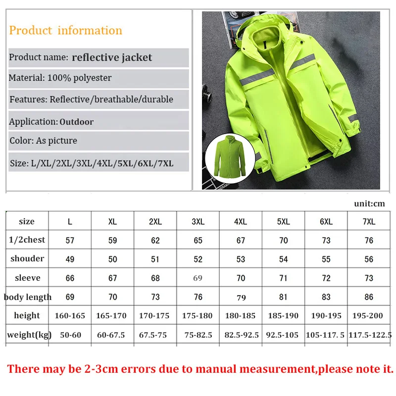 Safety Reflective Jacket Waterproof Hooded Jacket with Removable Fleece Linner Men Construction Work Jacket Hi Vis Winter Jacket