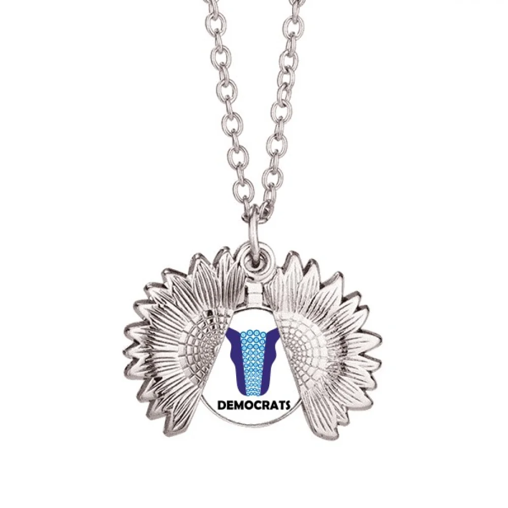 America President Figure Biden Blue Democracy Sunflower Necklace Pendant Locket Jewelry