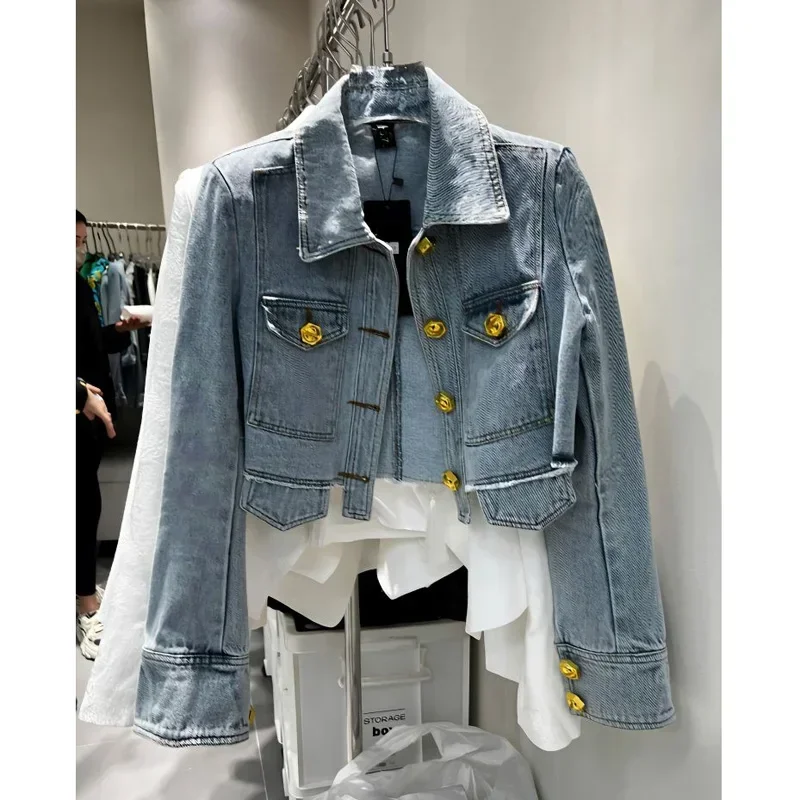 2024 New Denim Jacket for Women Slim Single Breasted Long Sleeve Short Outerwear Coat Denim Jacket Women Coat Coats