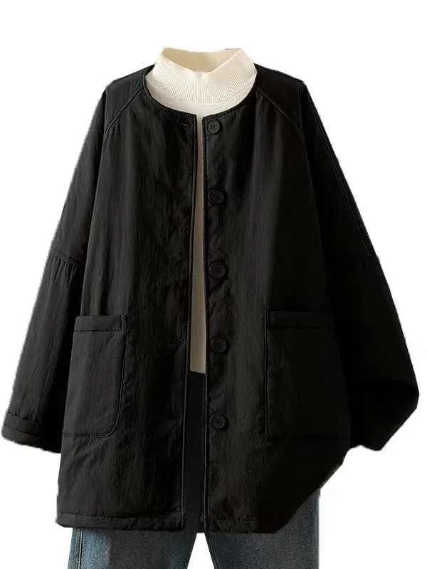 따뜻한 면 재킷 여성 플러스 사이즈 루즈 캐주얼 라운드 넥 겨울 아우터웨어 패셔너블 플러스 사이즈 여성 의류