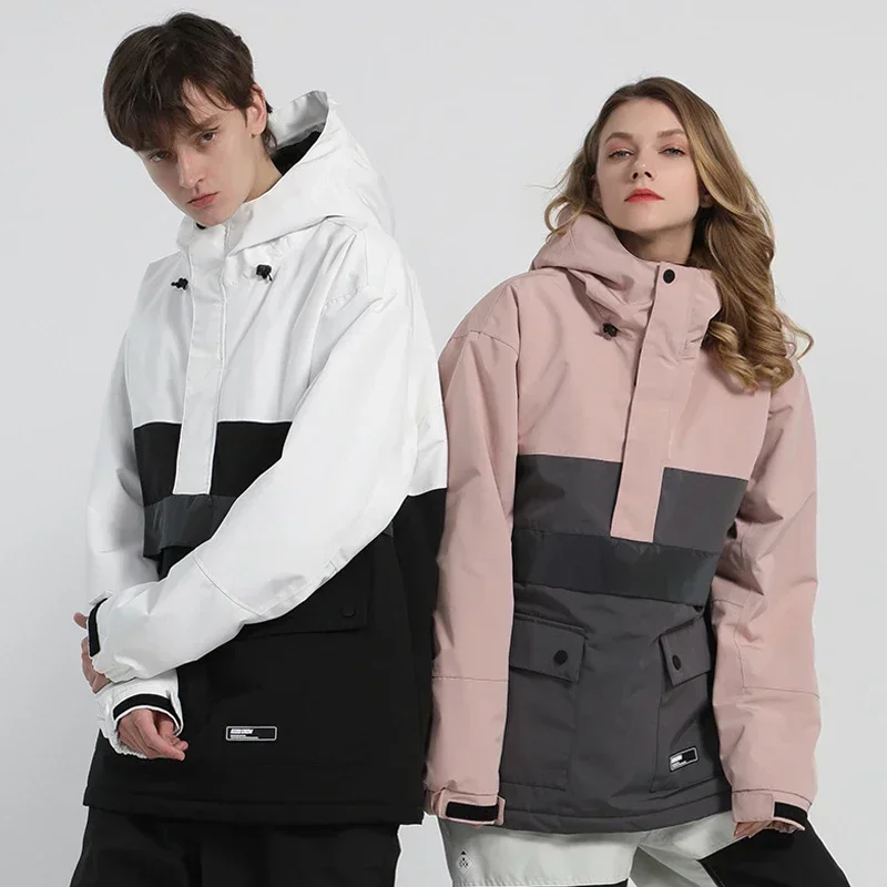 新しい女性のジャケット冬暖かいスノーボードウェア防風女性トラックスーツスポーツ男性マウンテンスキーコートフード付きシンプルなウインドブレーカー