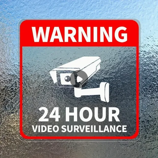 24-Hour Video Surveillance Warning Stickers, High-Quality Car Stickers, Security Camera Alerts for Cars, Windows, and Shops, Vehicle Exterior Accessories, Security Signs for Commercial and Residential Use - Easy to Read and Apply!