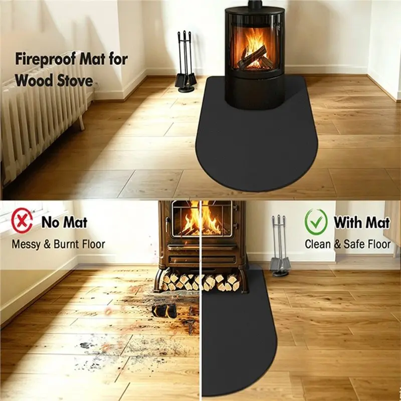 ABZS Fireproof Arched Fireplace Mat For Wood Stove Hearth Pad, Floor Protection Mat For Wood Burning Stove