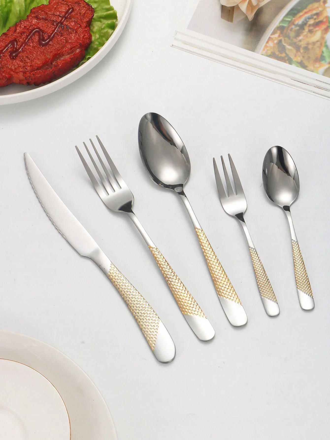 6pc/30pc Stainless steel star drill dinnerware set knife, fork and spoon set for the kitchen and dining room