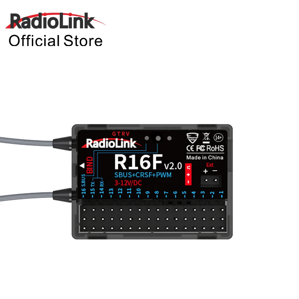 

Radiolink R16F 16 Channle RC Receiver Telemetry Built-in Simulator for RC Airplane,Car,Boat for 2.4G Radio Remote Controller