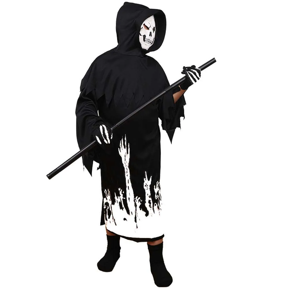 Stroje sceniczne Świecący płaszcz na Halloween Halloweenowe przebrania dla dzieci Halloweenowe maski na głowę Czaszka Maska horror Czarna