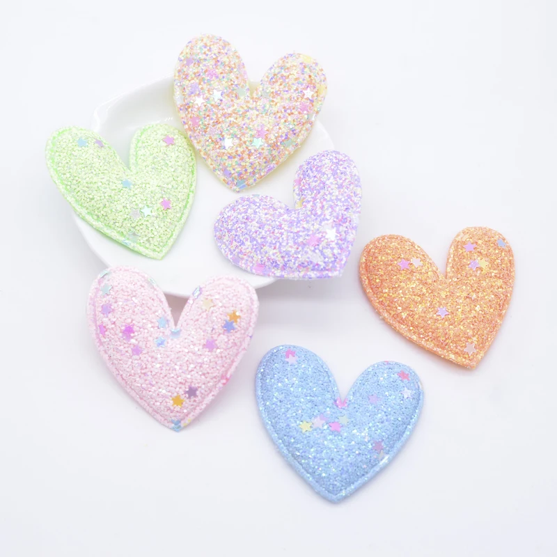 12Pcs 48*45mm Padded Heart Appliques for DIY Clothes Hat Shoes Sewing Patches Handmade Headwear Clips Bow Decor Accessories