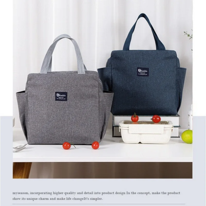 Double Pockets Portable Lunch Bag Insulated Lunch Box Insulated Canvas Tote Bag for Office Workers Portable Lunch Box Tote