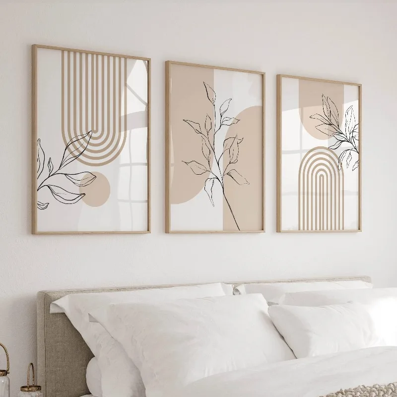 Neutral Wall Art Prints for Modern Minimalist Home Decor, Boho Botanical Posters 3pcs, Japandi Beige Living Room Bedroom Office