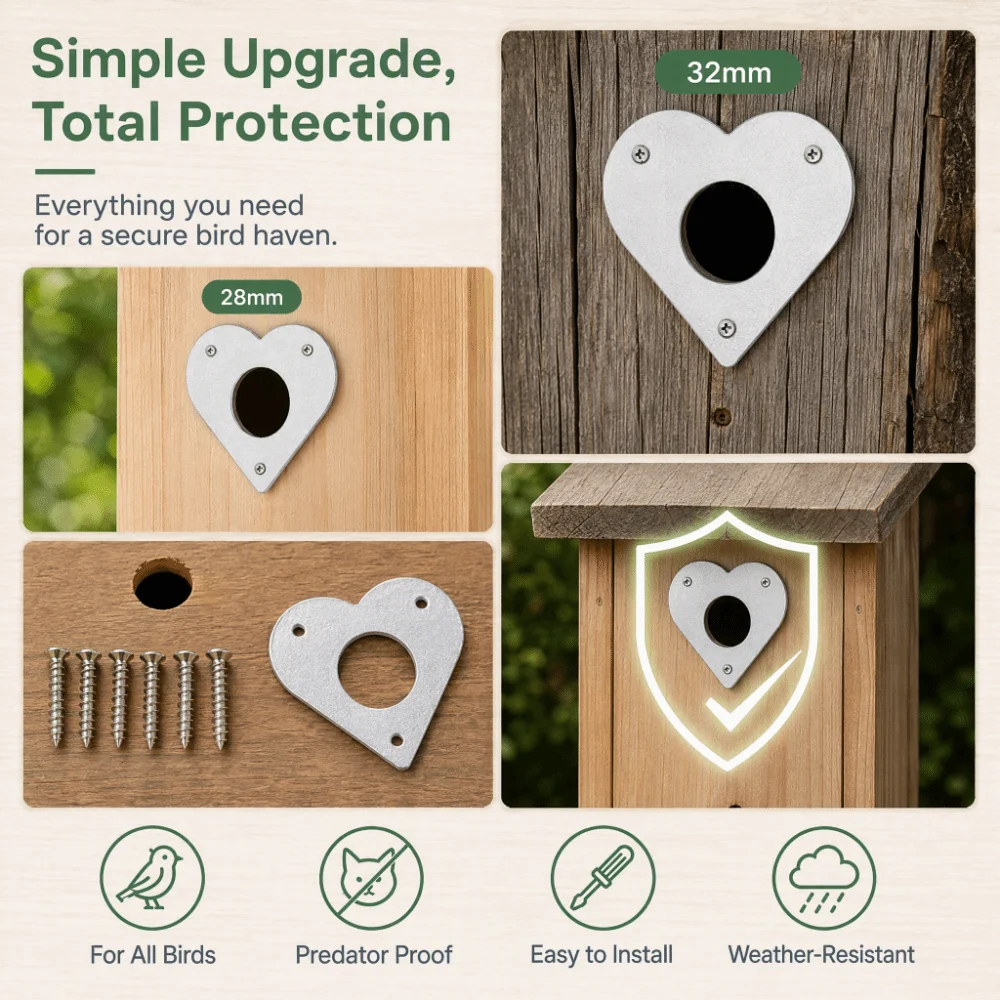 2 Sets Silver Bird House Guard 28mm Diameter Hole Aluminum Metal Bird House Guard Galvanized Screws 32mm Diameter Hole