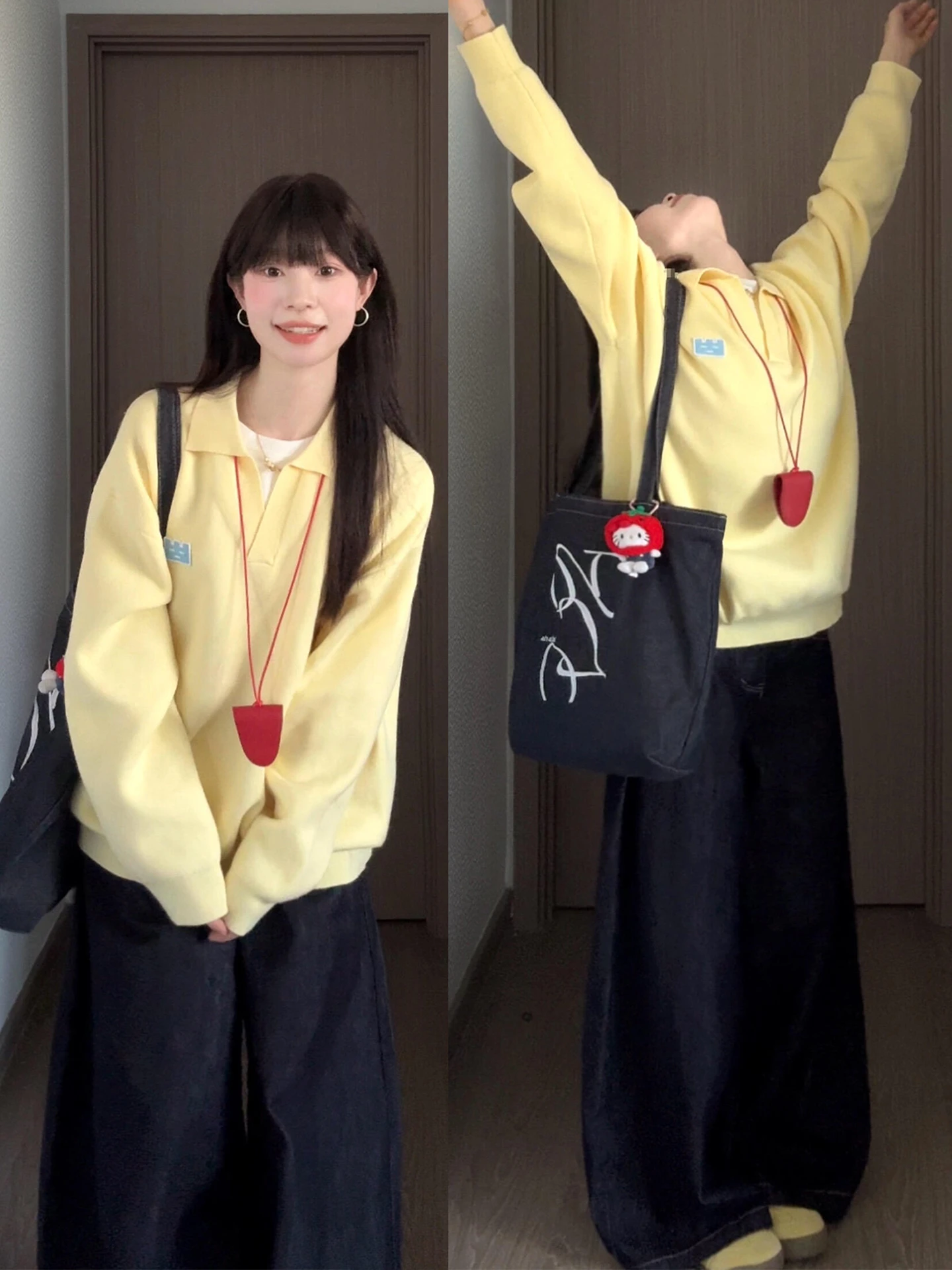 

Korean Sle Collar Embroidered Knitted Sweater Soft Cozy Lazy Yellow Autumn Winter New Arrival Women's Faion Top