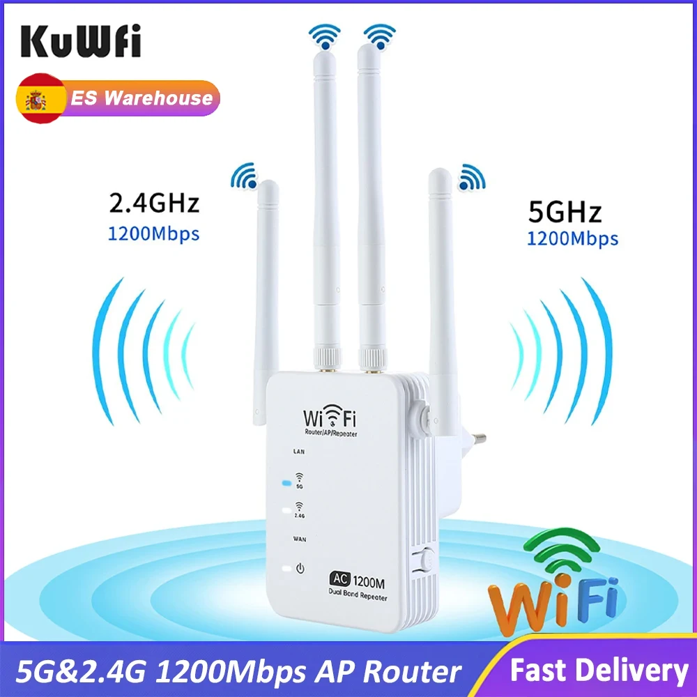 KuWFi WiFi Repeater 5G 1200Mbps  AP Router 802.11ac WiFi Amplifier/Extender Long Range Wi-Fi Signal Booster repetidor wifi