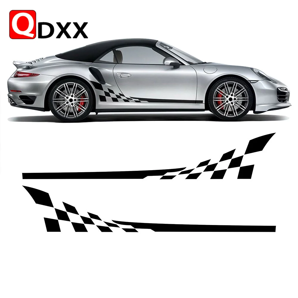 Car Side Stripes Graphics Checkered Flag Checkerboard Door Panel Decals for Porsche 911 997 991 992 GT3 RS Turbo Carrera 4S