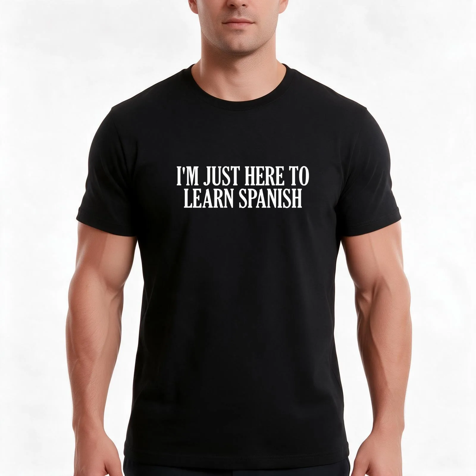 I'm Just Here To Learn Spanish T-Shirt, Summer Casual Cotton Tee, Oversized Streetwear Tops, Vintage Graphic Print, 100% Cotton