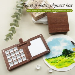 SeamiArt 15 Grids Travel Wooden Pigment Painting Box Palette with 15pcs pans For Watercolor Oil Acrylic Paint Art Supplies