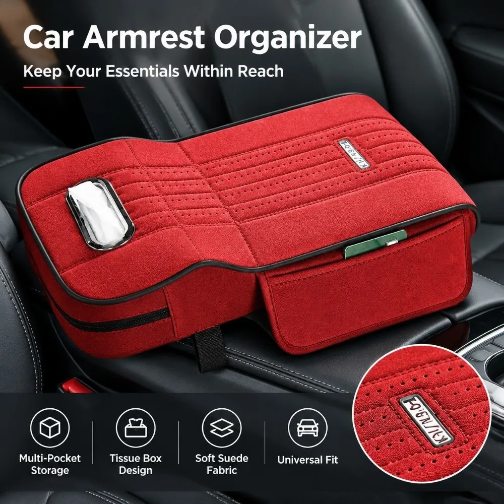 Raised Cushion for Central Armrest Ergonomic Comfort Car Armrest Box Pad Storage Pockets Universal Car Center Console Organizer