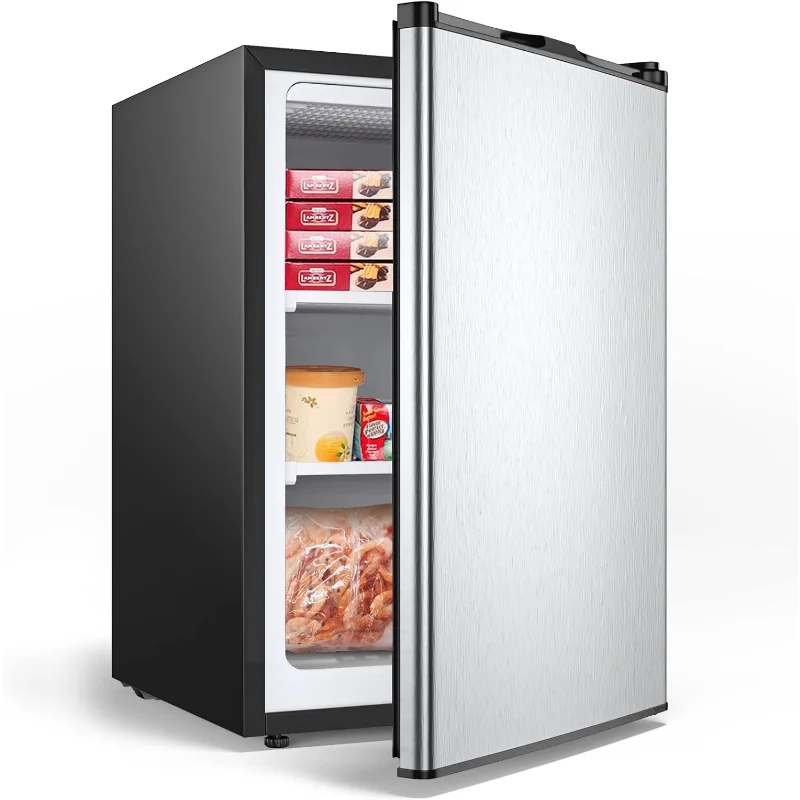 Mini congelador compacto KOTEK de 3,0 pies cúbicos, congelador pequeño vertical con puerta individual reversible de acero inoxidable, grado 7 ajustable