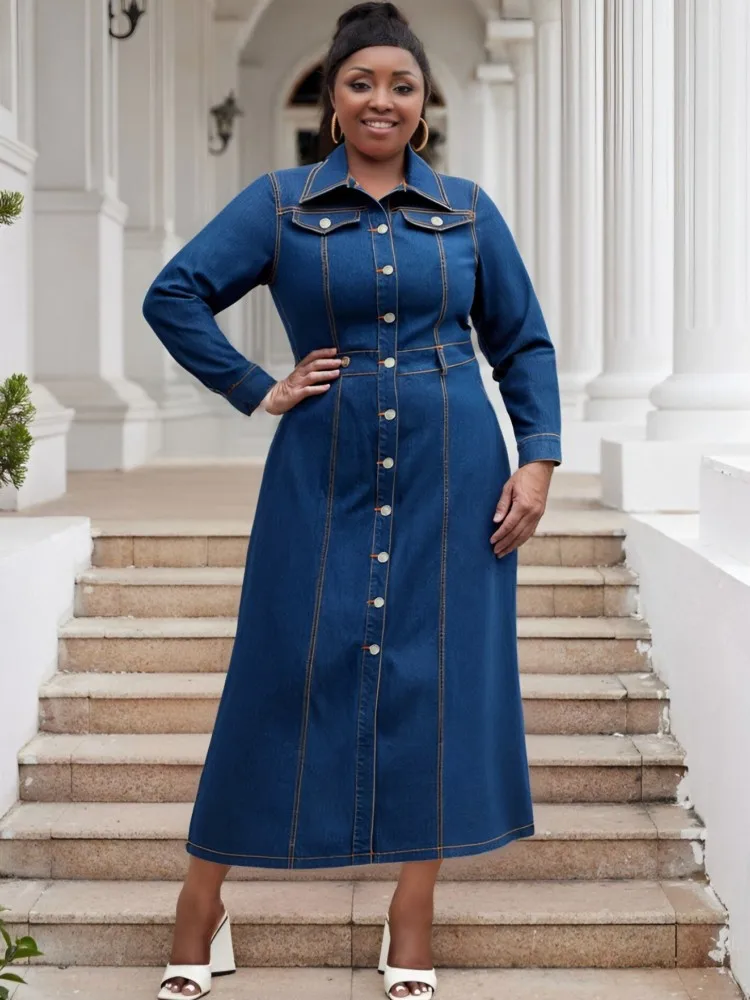 

XL-5XL Plus Size Clothes Dresses Women Robes Autumn Winter Denim Loose Street Style Casual 3XL 4XL Big Size Maxi Dress Oversized