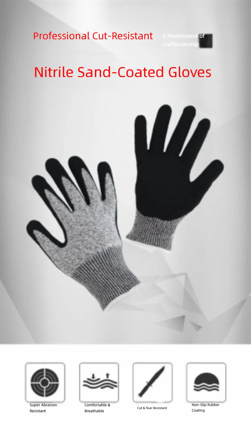Work Gloves Comfort Grip Wear-Resistant Slip-Resistant Gloves Anti-Labor Safety Gloves Nitrile Rubber Gloves