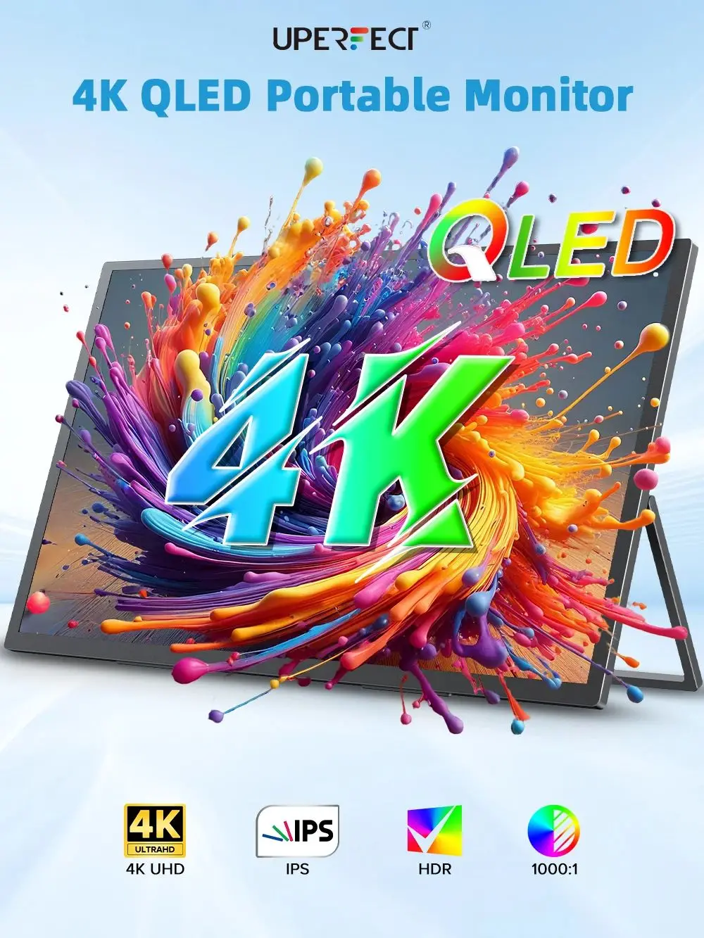 UPERFECT 18,4 Zoll 4K QLED tragbarer Monitor Gaming 3840 * 2160 Computeranzeige FreeSync HDR Ultra-Slim Augenpflege Reiseverlängerungsbildschirm für PS5 / 4 Schalter Laptop PC Mac Xbox mit VESA