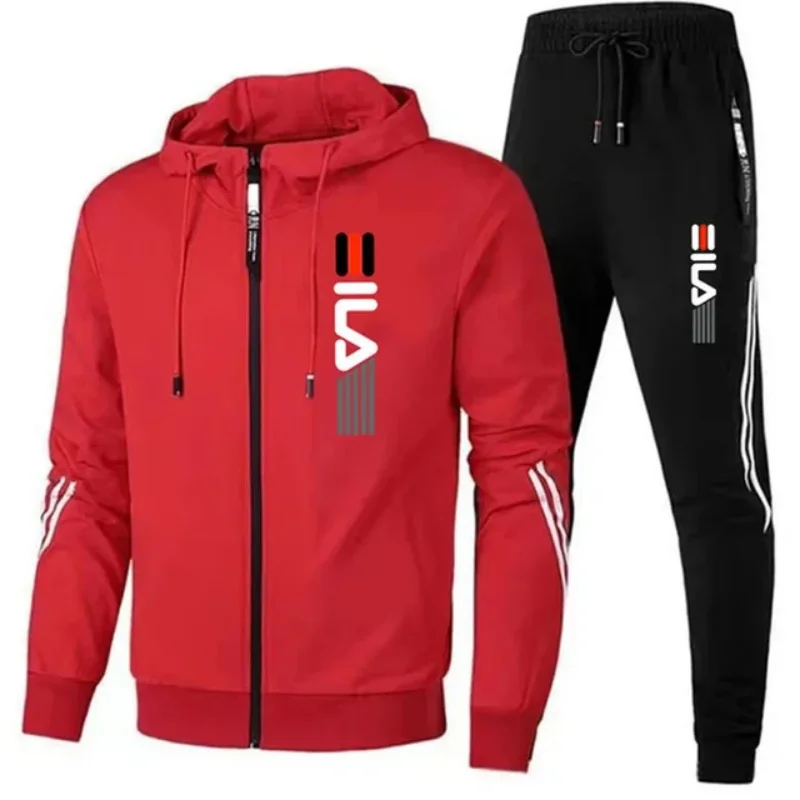 Men's sportswear hooded zippered jacket+sports pants set fashion two-piece set for autumn and winter men's training jogging