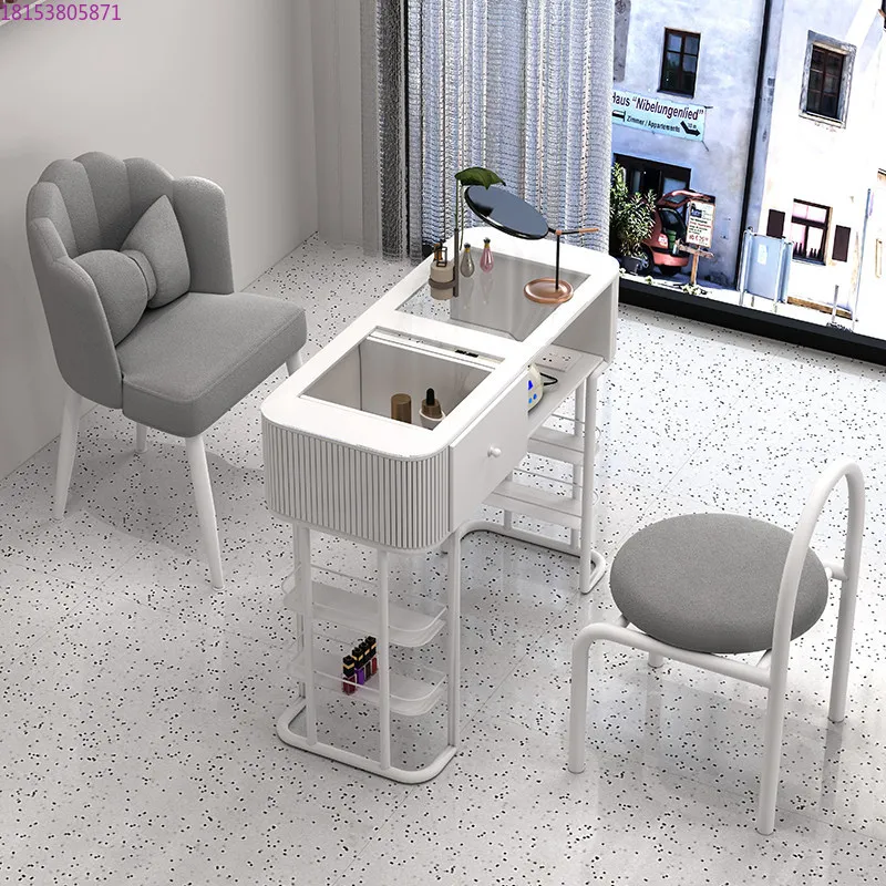 Cream style manicure table white Japanese mical glass single double set light luxury simple