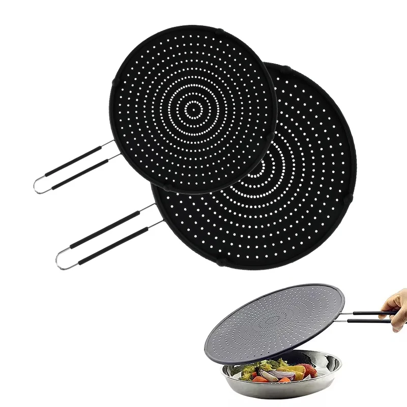 1/2Pcs Silicone Kitchen Splatter Screen Grease Splatter Screen Guards Mesh with Handle Frying Oil Cooking Cover Kitchen Tools