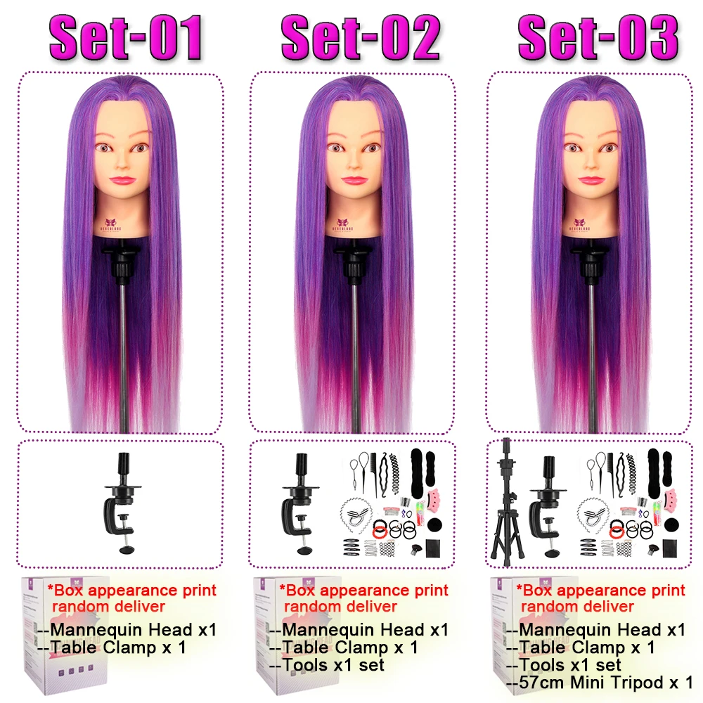 71cm Purple Rainbow Colorful Long Hair Mannequin Head For Hairstyles Professional Hairdressing Doll Heads Clamp Braid Set Tripod