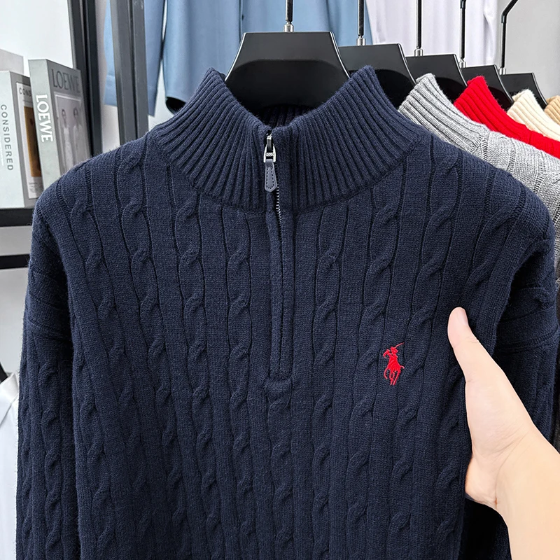 

Knitted Shirt for Men with Half Zipper, Suitable for Autumn and Winter. High Quality Half High Neck Knitted Base Shirt for Men