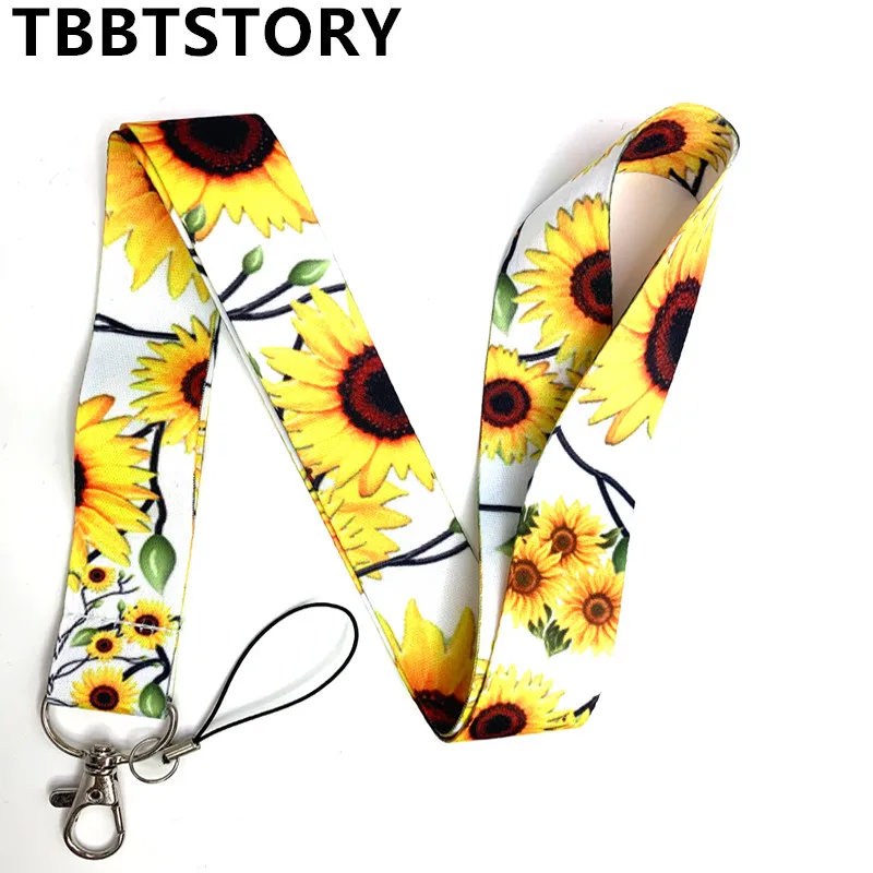 Sunflower Keychain Lanyards for Keys Neck Strap ID Card Badge Holder Mobile Phone Rope Necklace Webbing Ribbon Cuello Decor