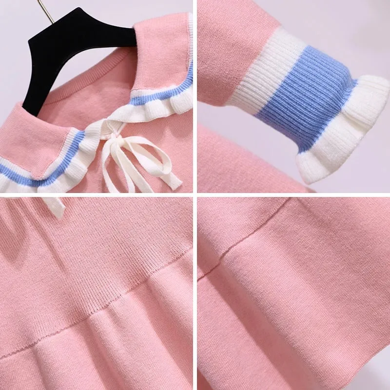 2024 Autumn winter Teenagers Girls Kids Knit Sweater Dresses Princess clothes JK sailor western bowtie 4 5 6 7 8 9 10 11 year