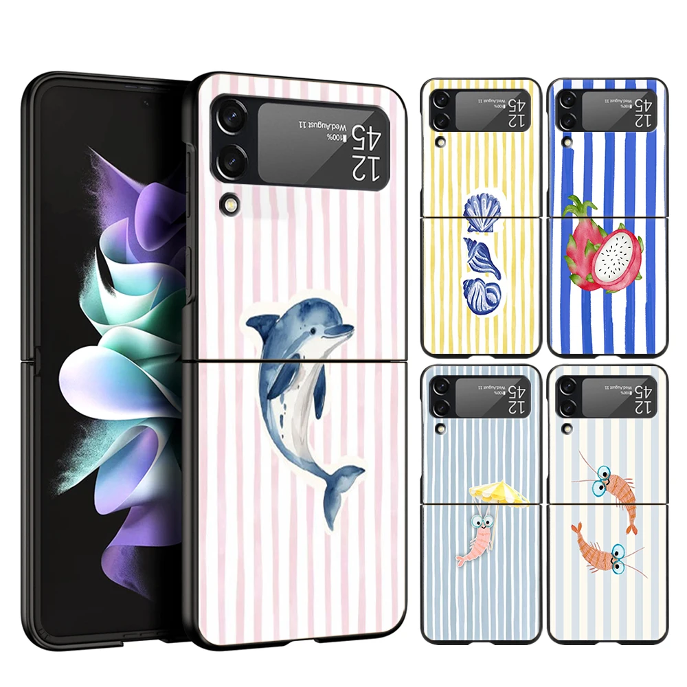 Phone Case for Samsung Galaxy Z Flip 3 4 5 6 7 8 Folding Shell For Samsung Z Flip4 PC Hard Cover Marine Organism Striped Base