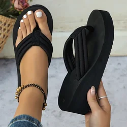 Clip-Toe-Plateau-Hausschuhe für Damen, einfarbig, leicht, mit Keilabsatz, Flip-Flops für Damen, dicker Boden, rutschfeste Slides, Strandschuhe