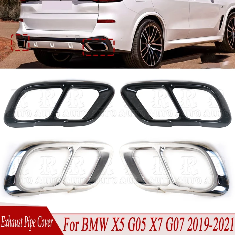 

Exhaust Pipe Cover Chrome Stainless Steel Trim Accessories Rear Exterior Glossy Black Or Silvery For BMW X5 G05 X7 G07 2019-2021