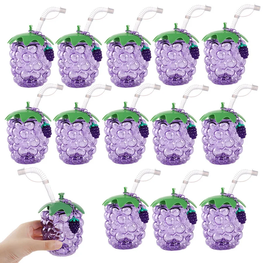 1/2/4Set Plastic grape Cups with Straws Fruit Cups Ideal for Hawaiian Luau Themed Birthday Parties Tropical Summer Beach Party
