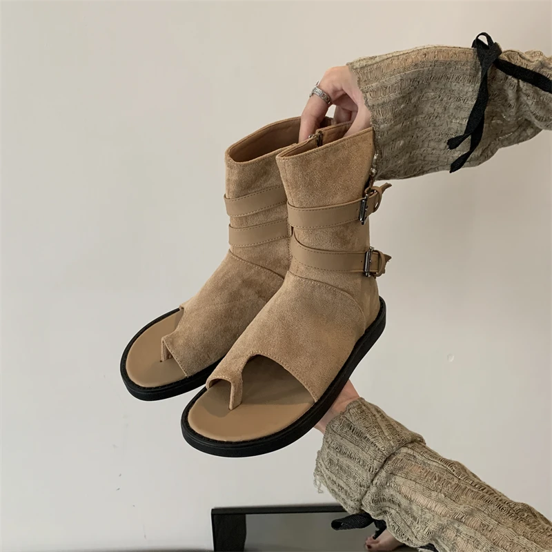2024 High Top Booties Women Sandals Clip Toe Thong Gladiator Rome Sandals Ankle Boots Autumn Spring Summer Bootie Flat Shoes