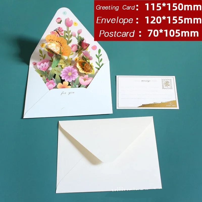 New Romantic Flower Birthday Christmas Card 3D Pop-up Greeting Cards Set Postcard Party Wedding Decorations Creative Girl Gifts