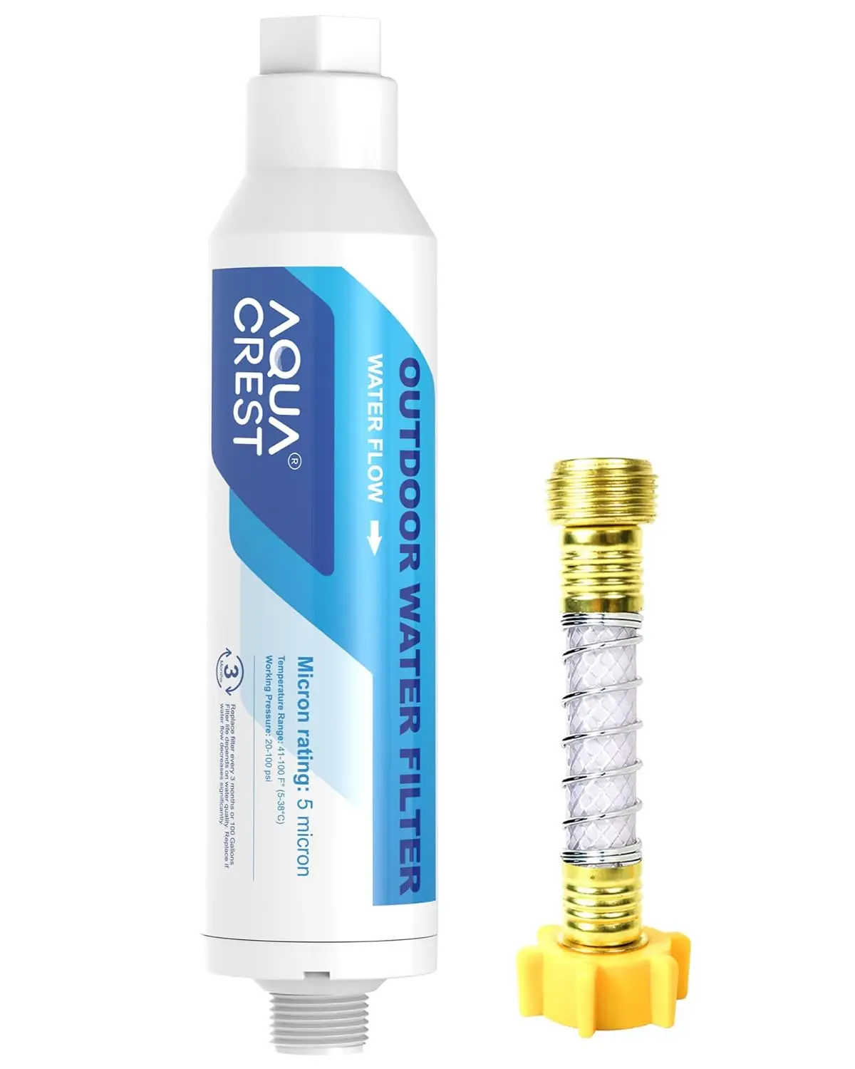 AQUA CREST Hard Water Filter for Hose Car Wash, Reduces Hard Water Spots Designed for Car Washing, Window & Yard Cleaning, Softens Water, with Flexible Hose Protector
